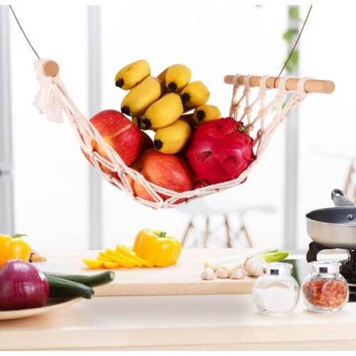 Bohemian Fruit Vegetable Hanging Mesh Basket Handwoven Hammock Kitchen Storage Net Home Decor
