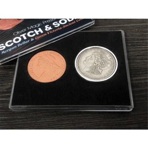 Scotch & Soda by Oliver Magic (Morgan Dollar and Queen Victoria Ancient Coin) Close Up Magia Magic Tricks Gimmick Magic Props