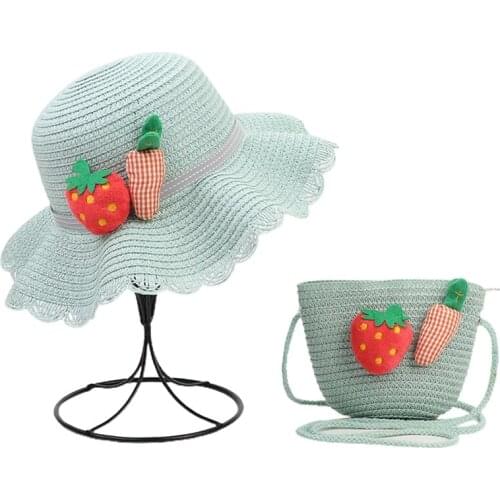 Summer Baby Flower Breathable Hat Straw Hat With Handbag Bags Kids Hat Boy Girls Sun Visor UV protection panama Hat gorras