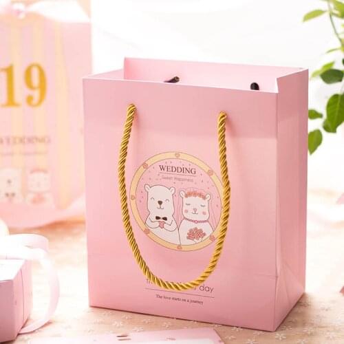Wedding Bag 5pcs 18*15*8.5cm Fashion Gift Paper Bag Bear Creative Personality Candy Bag Gift Wedding Party Gold Thread