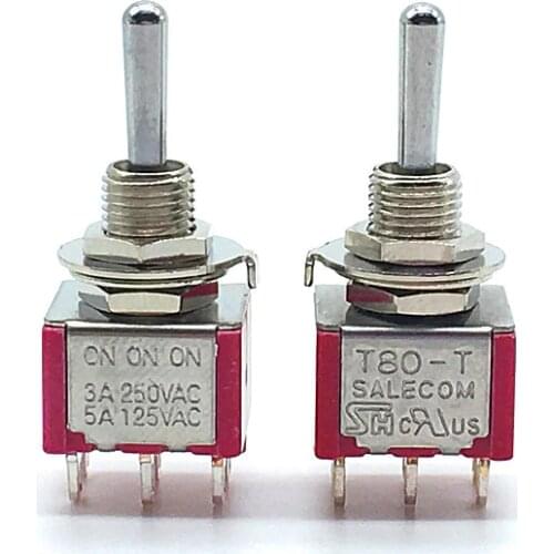 T812 Locking Type Toggle Switch T80-T ON ON ON 3A/250V 5A/125V 6mm 6PIN SP3T 3 Way Switches