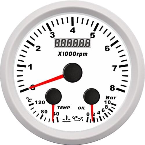 1pc 3-In-1 Instrument 85mm 0-8000RPM Tachometers Rev Counters 0-10bar Oil Pressure Gauges 40-120 Water Temp Meters for Car Boat
