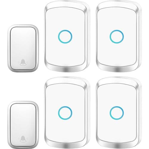 Self-powered Waterproof Wireless Doorbell with No Battery EU US UK Plug Home Cordless Door Bell 2 button 4 Receivers 60 Chimes
