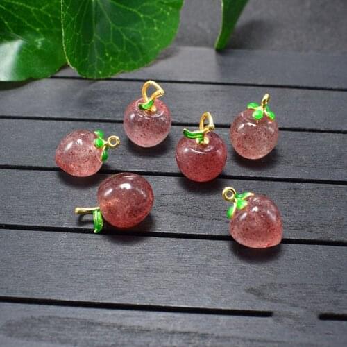 2PC Natural strawberry crystal apple peach small pendant, natural stone charm accessories, used to make jewelry wholesale