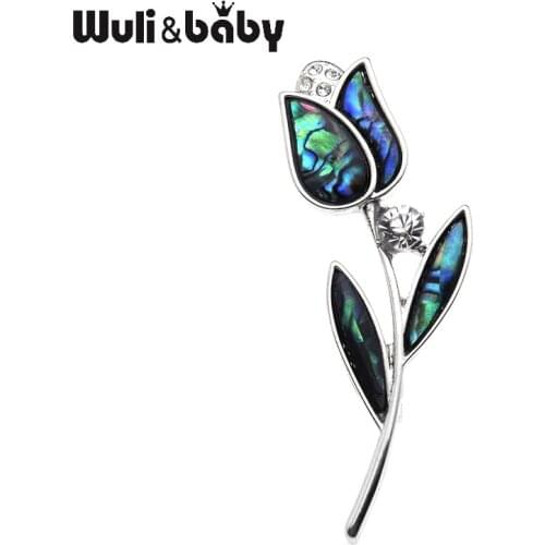 Wuli&Baby Natural Abalone Shell Tulip Brooches For Women Alloy Metal Flower Brooch Pins Gift Quality Jewelry Accessories