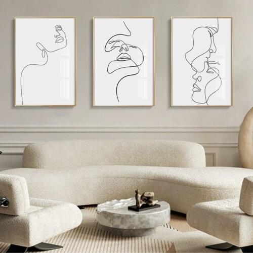 Woman Face Line Canvas Painting Abstract Wall Art Figure Posters and Prints Modern Minimalist Pictures for Living Room Decor