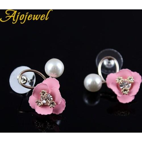 Sweet CZ Flower Stud Earrings For Women Simulated Pearl Trendy Japanese Korean Girl Cute Earring Wholesale