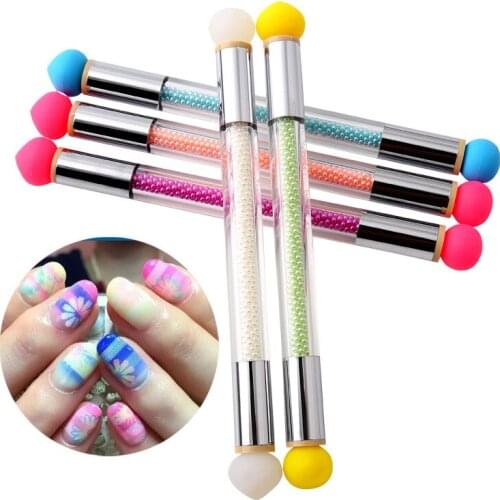 1 Pc Double-ended Gradient Shading Pen Dotting Brush Sponge Head Rhinestone Handle Nail Art Brush Nail Art Painting Tool#G-B091