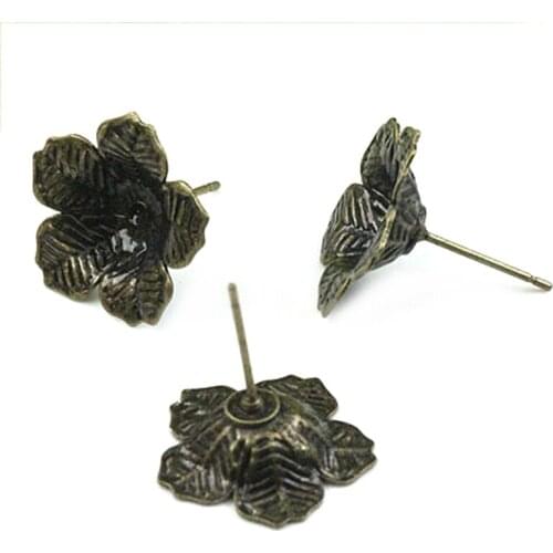 10X 16mm Copper plating green patina floret earpins popular earrings wholesale