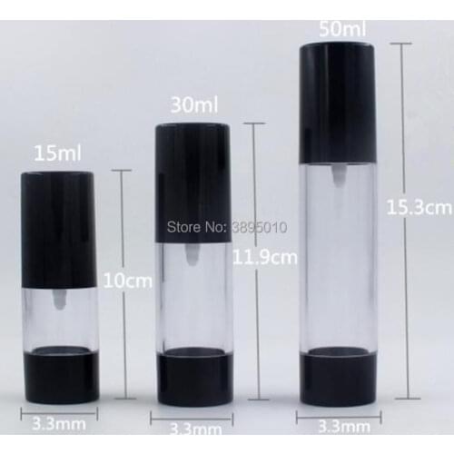 15ml 30ml 50ml Airless Bottle,Black Plastic Lotion Sub-bottling Vacuum Pump, round Sample spray Bottle F546