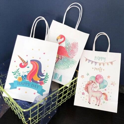 2pcs Paper Bags with Handle Unicorn Flamingo Gift Bags Wedding Gift Hang Bags Party Favor Gift Package Shopping Bag