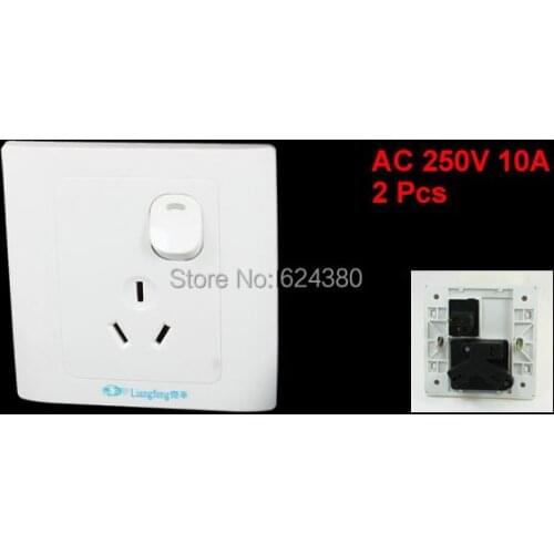 2 Pcs / Lot x AC 250V 10A Three 3 Pin AU Power Socket Australia Outlet 1 One Gang Square Wall Plate Panel Switch White 85 x 85mm