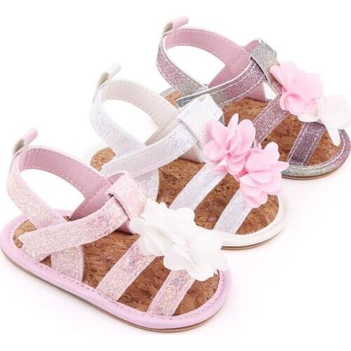 2021 Fashion Summer Baby Shoes Cute Flower Non-slip Rubber Sole Toddler PU First Walkers New Infants Girls Princess Shoes