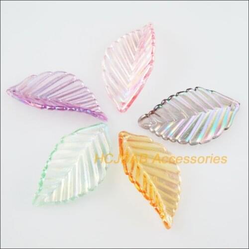 30 New Curved Leaves Acrylic Charms Plastic Mixed Pendants 18.5x35mm