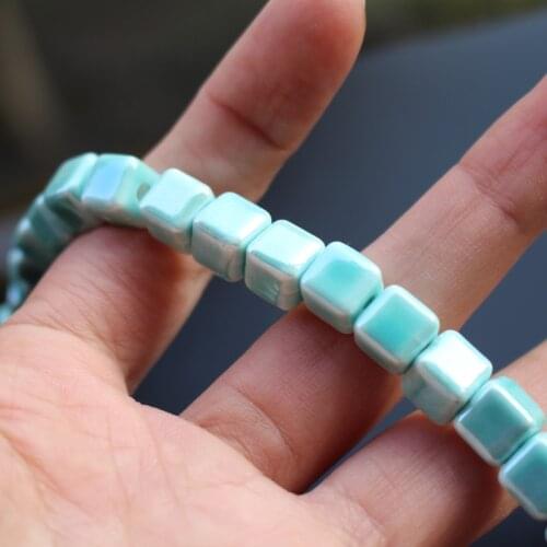 32Pcs/Lot 8.5mm Mint blue Color Squaer Beads Cube Ceramic Beads Plated for jewelry making