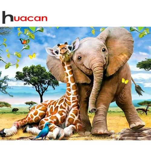 Huacan Diamond Mosaic Cross Stitch Elephant 5D DIY Diamond Painting Embroidery Picture Of Rhinestones Home Decor