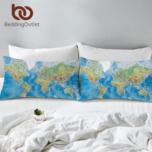 BeddingOutlet World Map Bed Pillowcase Home Vivid Printed Blue Pillow Cover for Adults Pillow Case Microfiber Bedding 2pcs