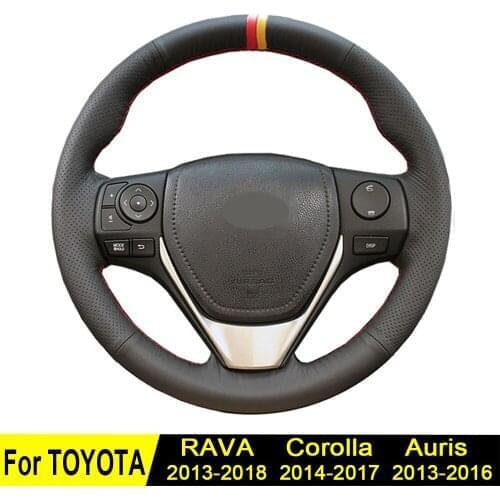 Steering Wheel Cover For Toyota Corolla 2017-2013 E'Z RAV4 2019-2013 Scion iM 2016 Auris 2016-2013 Soft Genuine Leather