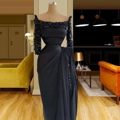 Black Beading Half Sleeves Chiffon Semi-Formal Dress abiti da cerimonia платье вечернее abiye elbise vestido formal