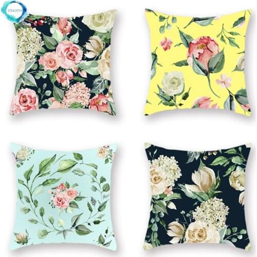 Flower Rose Print Polyester Decorative Pillowcase Square Throw Pillow Cover Home Decor Cushion Cover 45x45cm Fundas De Cojin