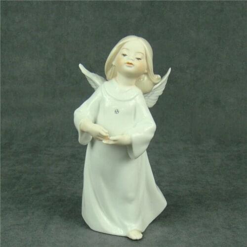 Elegant Porcelain Angel Statuette Ceramic Beauty Figurine Art and Craft Adornment Accessories for Room Decor and Souvenir Gift