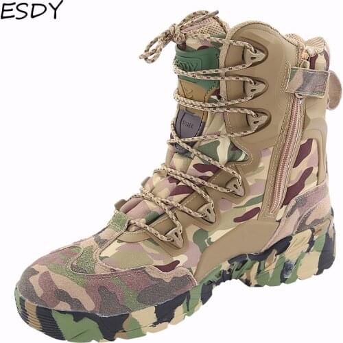 Esdy Mens Winter Boots Men Military Boots Camouflage Outdoor Tactical Desert Combat Boots Army Work Shoes Men Leather Boots