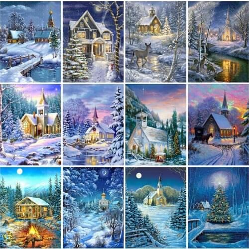 Evershine Diamond Painting House Cross Stitch Diamond Embroidery Winter Picture Rhinestones Landscape Needlework Handmade Hobby