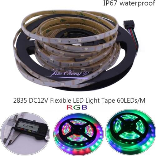 5M 6mm Width DC12V LED Strip 2835 60led/m 300led/5m RGB Flexible Strip Light IP67 waterproof