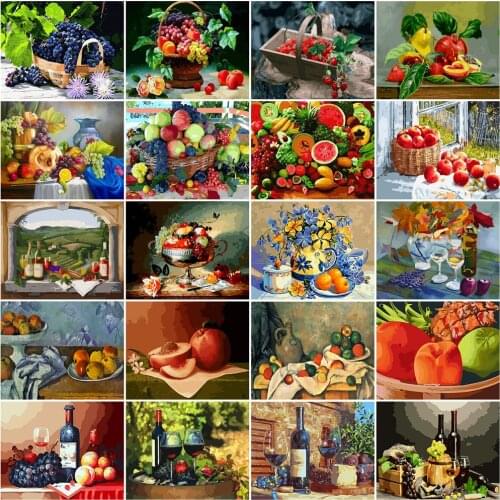 HUACAN Paint By Number Fruit Flower DIY Drawing Canvas Handpainted Pictures By Number Still Life Home Decoration