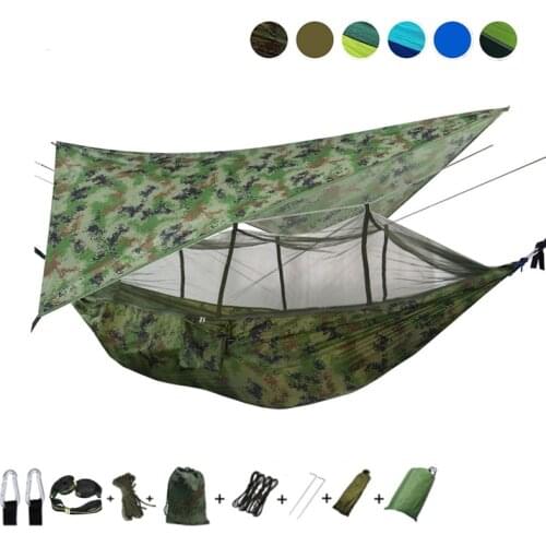 Camping Hammock with Mosquito Net and Rain Fly - Double Hammock with Bug Net and Tarp, Reinforced Not To Tear Hammocks Swing