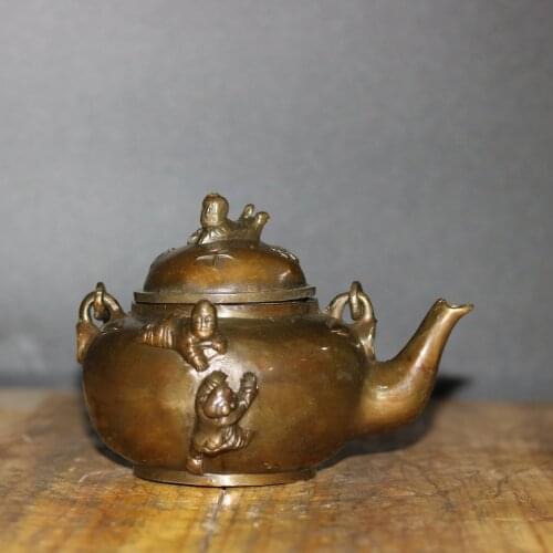 Collection Antique Old Chinese Bronze Teapot ,Home Decoration Art Tea Pot 5 Boy Playing