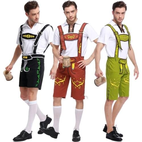 Size M-2XL Adult Man Oktoberfest Costume German Bavarian Beer Costume Bar Waiter Uniform