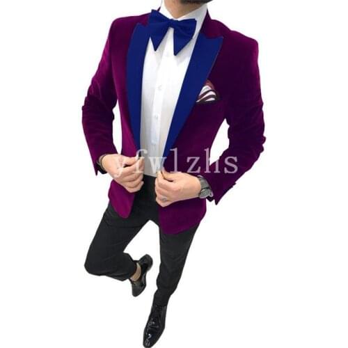 Handsome Velveteen Groomsmen Peak Lapel Groom Tuxedos Mens Wedding Dress Man Blazer Prom Dinner (Jacket+Pants+Tie) A158