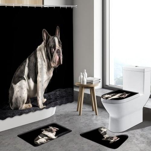 Creative Dog Shower Curtain Animal Black Home Decor Bulldog Curtains Bathroom Set Non-slip Carpet Toilet Lid Cover Bath Mats Rug
