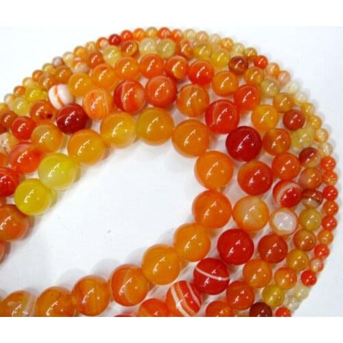 Wholesale Natural Gem Stone Orange Striped Agates Round Loose Beads 4 6 8 10 12 14MM Fit Diy Beads For Jewelry Making