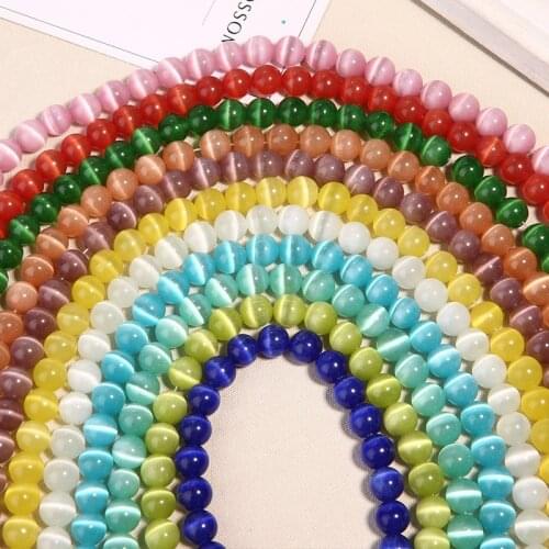 Round Glass Flash Beads 4 6 8 12 14mm Colorful Cat Eye Glass Loose Stone Beads for DIY Bracelet Necklace Jewelry Fashion Making