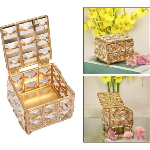 Square Crystal Jewelry Trinket Box Rings Earrings Organizer Box Keepsake Chest with Mirrored Surface for Dresser Home Decor
