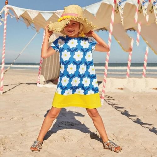 Summer Dresses 2021 Short Sleeve Floral Dress Kids Clothes Girls Beach Childrens Clothing Vestidos