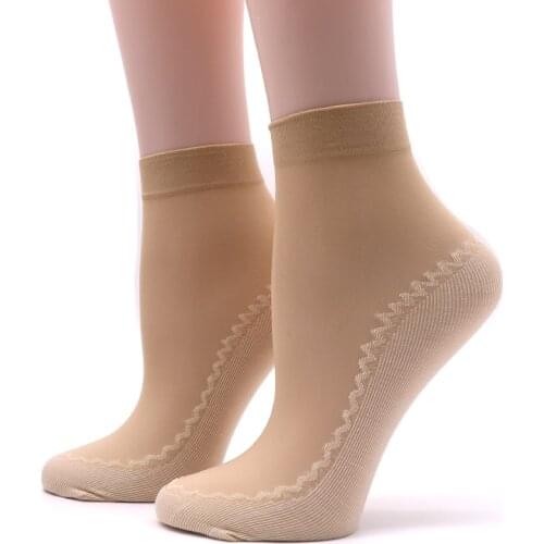 5pair/lot Women Summer Socks Breathable Skin Color/Black Sock Silk Transparent Design Thin Section Female Short Ankle Socks