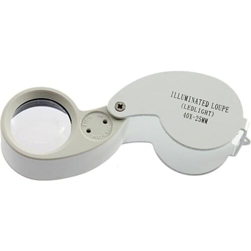 1pcs Magnifying Loupe 40X 25mm 40X25mm 40 x 25 Jeweller LED Light Glass Magnifier wholesale Dropshipping New Drop ship