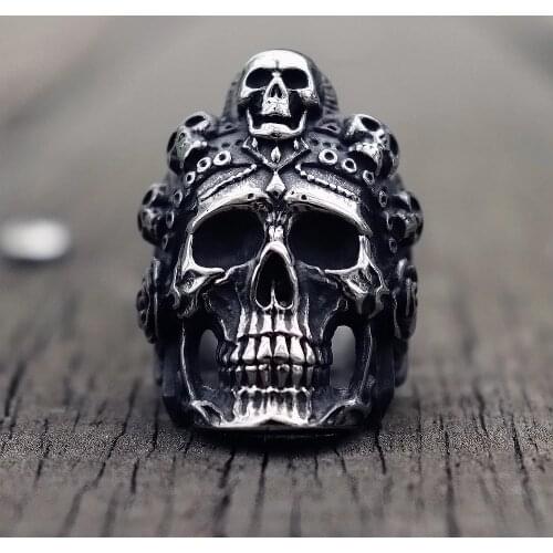 Mens Stainless Steel Ring Vintage Necromancer Skull Ring Unique Mens Punk Party Cycling Jewelry
