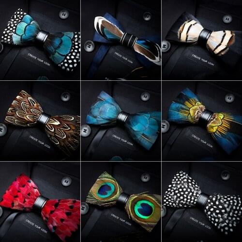 RBOCOTT Feather Bow Ties Mens Luxury Bowtie With Box Fashion Peacock Feather Bow Ties For Men Business Party Wedding
