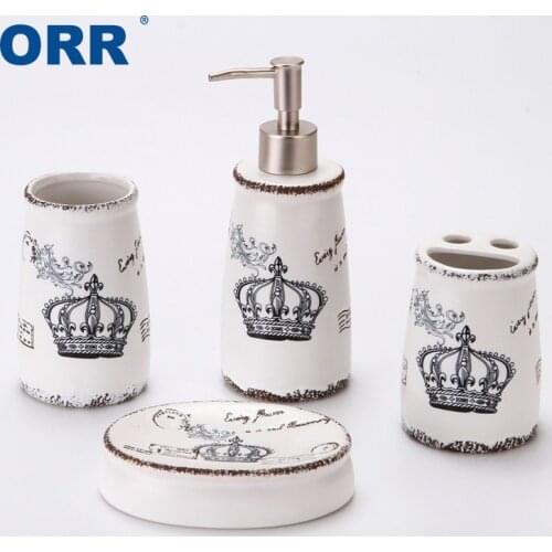 Crown Bathroom set four Ceramic sanitary supplies ware display Cup toothbrush holder soap dispenser Articulos sanitarios ORR
