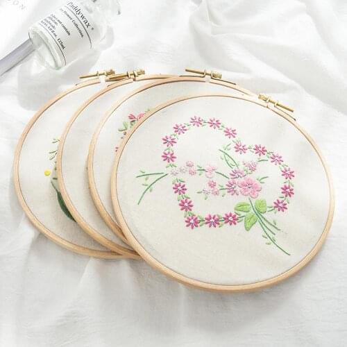 DIY Heart Love Flowers Embroidery Kit Handcraft Cotton Creative Stitch Kit Embroidery Painting Cactus Embroidery Hoop Home Decor