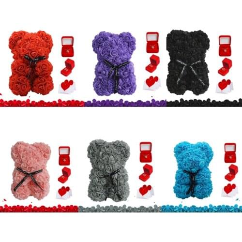 Romantic Rose Bear Necklace Rings Gift Box Set Trendy Jewelry Case Holder Valentines Day Gift Wedding Decor 6 Colors