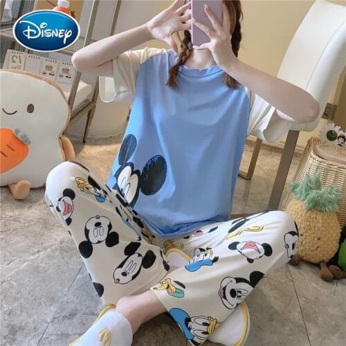 Disneys new Mickey Minnie print girl cute cartoon pajamas short-sleeved trousers girl home service suit pajamas