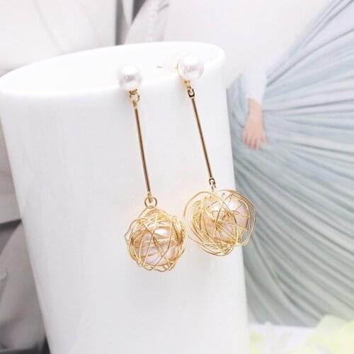 Peadrglf New Fashion Brand Jewelry Pierced Ball Pearl Stud Earrings for Women Gift Long Earrings