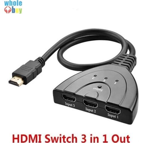 3 Port HDMI Splitter sp1080P 3D Switcher 3x1 Auto Switch 3-In 1-Out With 50 CM Pigtail Converter 3 in 1 out Cable 30pcs/lot