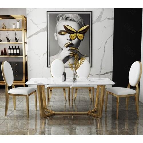 Nordic style luxury marble dining table and chair combination Modern minimalist dining table Household small oval dining table
