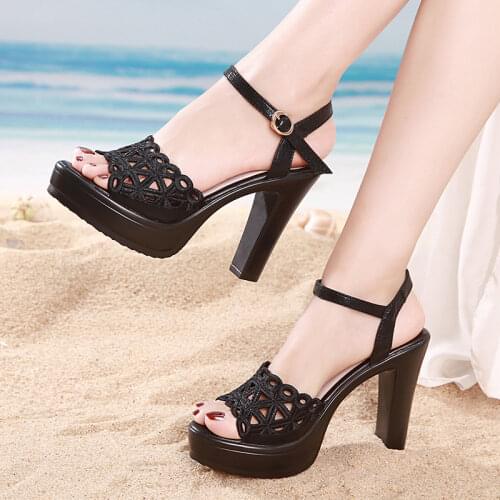 Block Heel Platform Sandals Women Shoes Summer 2021 Cutout High Heels Sandals Ladies Office Party Sandals 41 42 43